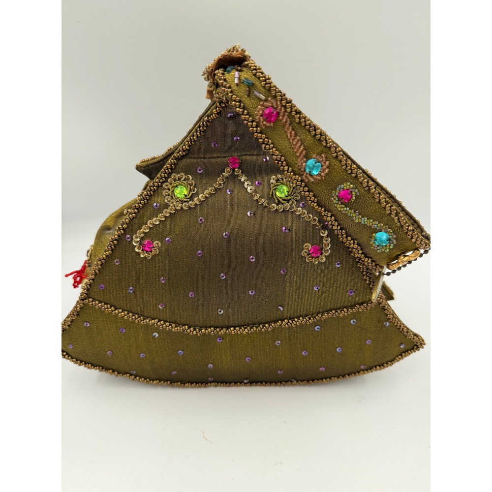 Mary Frances Christmas Tree Beaded Jeweled Novelty Handbag Green Holiday Clutch - Picture 6 of 12